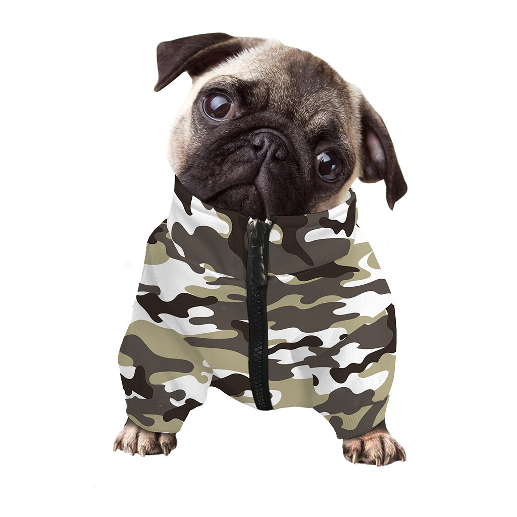 Brown And White Camouflage Print Dog Zip Up Jacket