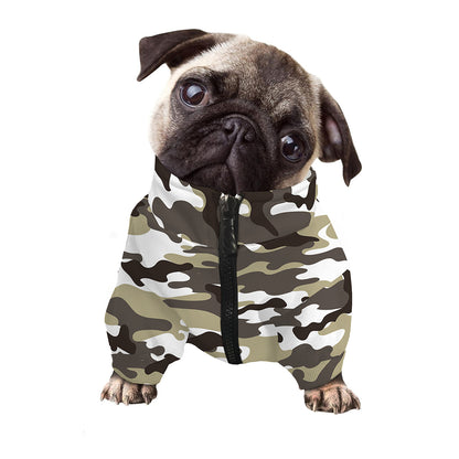 Brown And White Camouflage Print Dog Zip Up Jacket