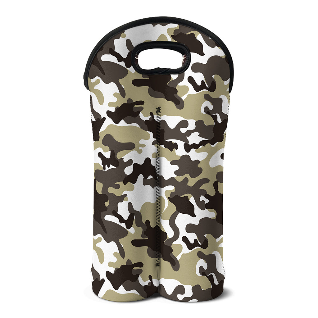 Brown And White Camouflage Print Double Neoprene Wine Tote