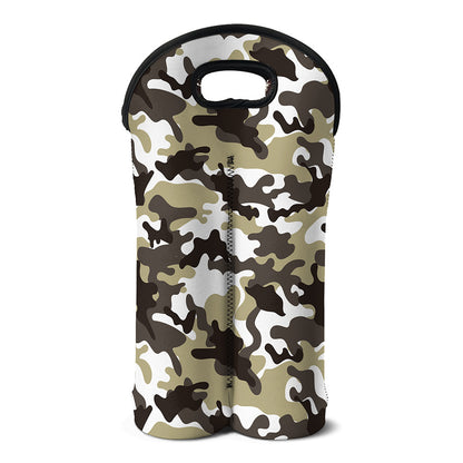 Brown And White Camouflage Print Double Neoprene Wine Tote