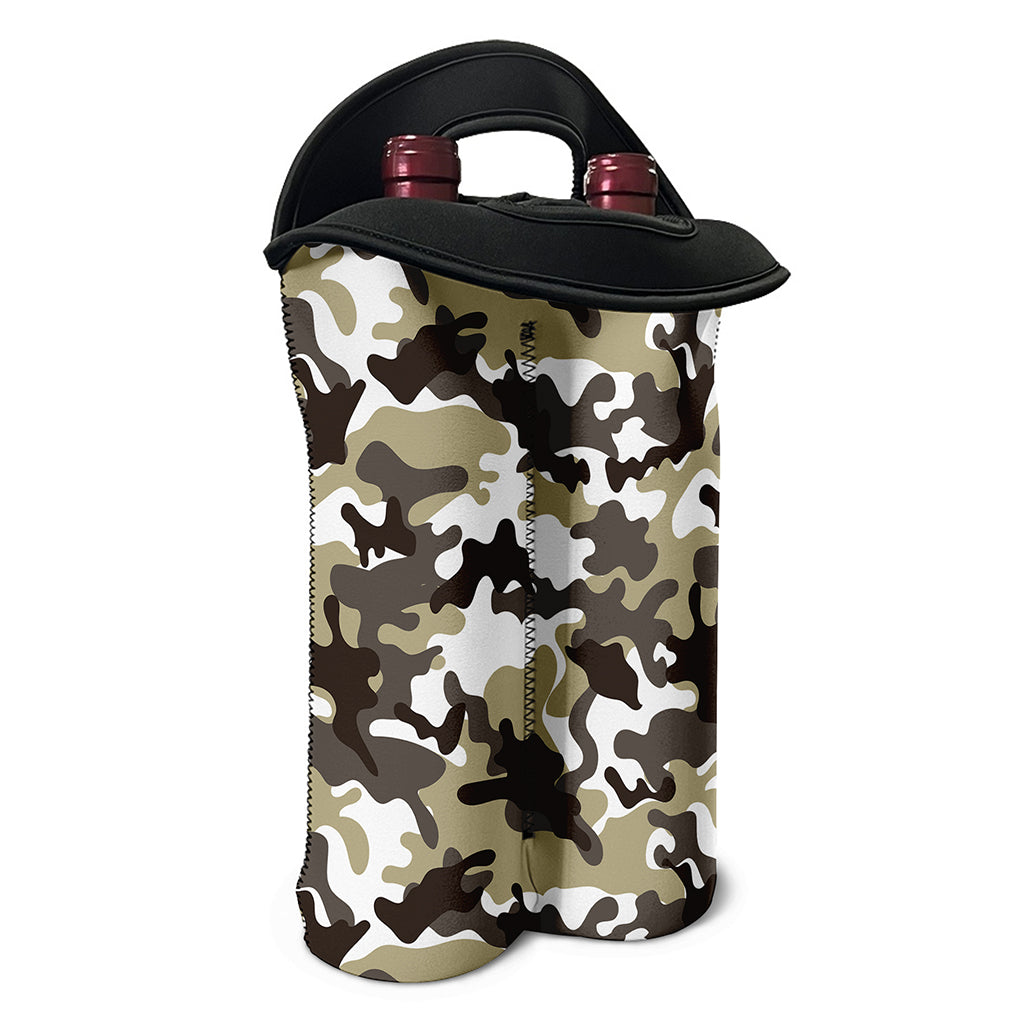 Brown And White Camouflage Print Double Neoprene Wine Tote