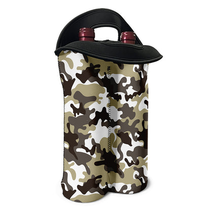 Brown And White Camouflage Print Double Neoprene Wine Tote