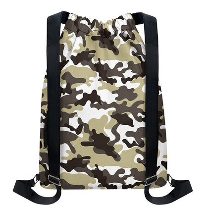 Brown And White Camouflage Print Drawstring Backpack