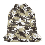 Brown And White Camouflage Print Drawstring Bag