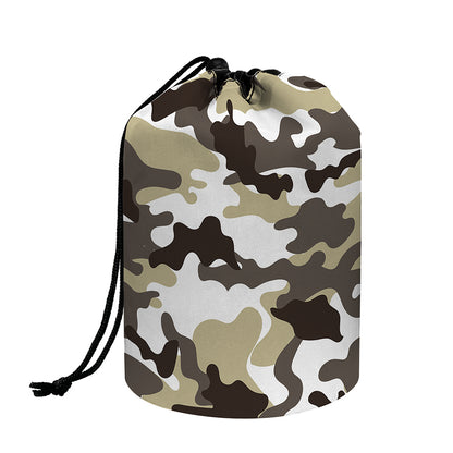 Brown And White Camouflage Print Drawstring Makeup Bag