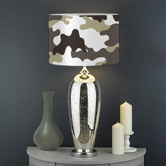 Brown And White Camouflage Print Drum Lamp Shade