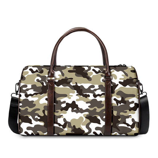 Brown And White Camouflage Print Duffle Bag
