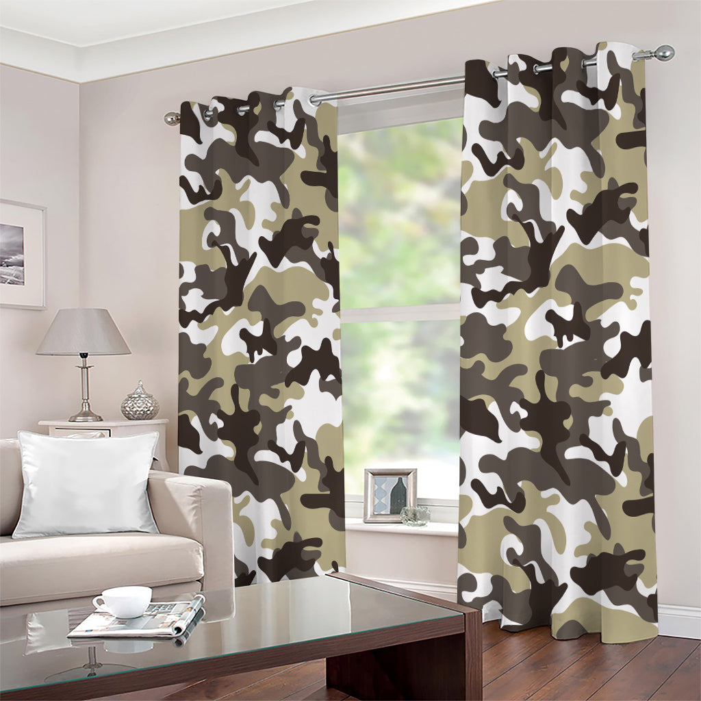 Brown And White Camouflage Print Extra Wide Grommet Curtains