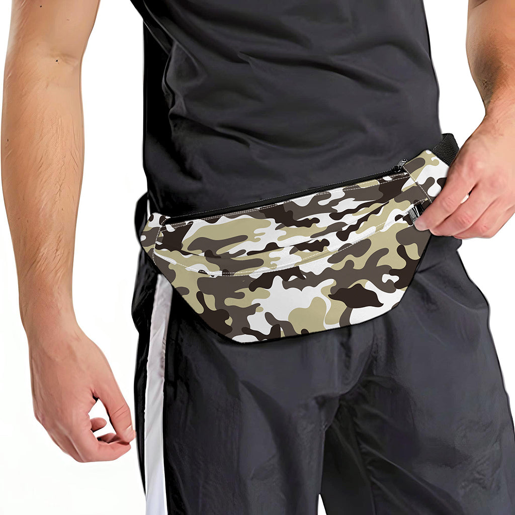 Brown And White Camouflage Print Fanny Pack