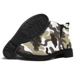 Brown And White Camouflage Print Flat Ankle Boots