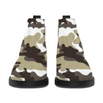 Brown And White Camouflage Print Flat Ankle Boots
