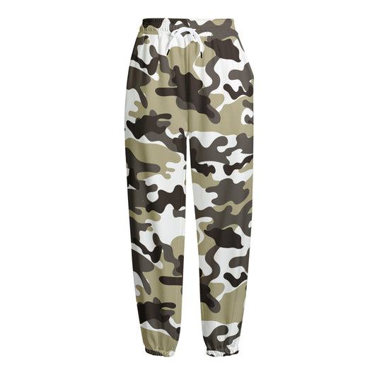 Brown And White Camouflage Print Fleece Lined Knit Pants