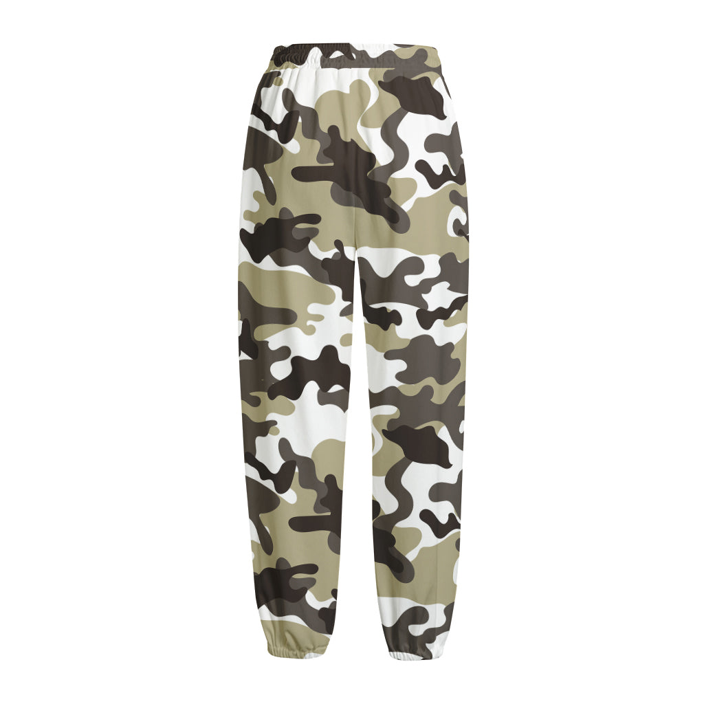 Brown And White Camouflage Print Fleece Lined Knit Pants