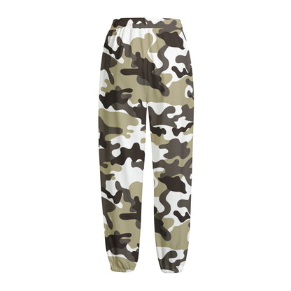 Brown And White Camouflage Print Fleece Lined Knit Pants