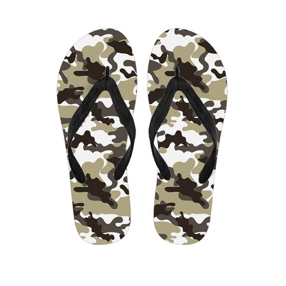 Brown And White Camouflage Print Flip Flops