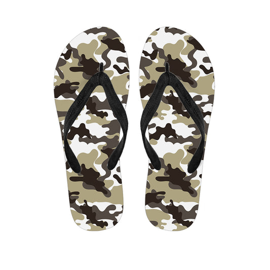 Brown And White Camouflage Print Flip Flops