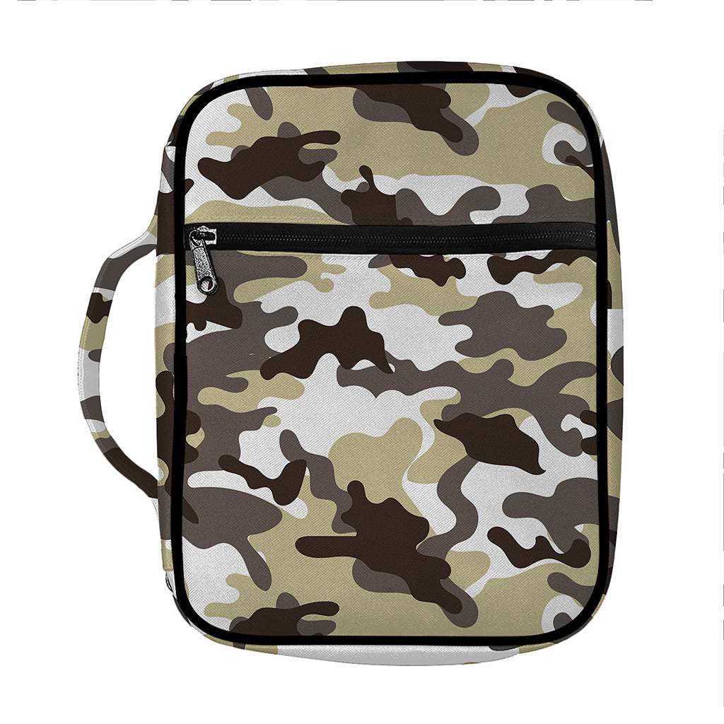 Brown And White Camouflage Print Front Pocket Bible Bag