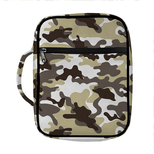 Brown And White Camouflage Print Front Pocket Bible Bag
