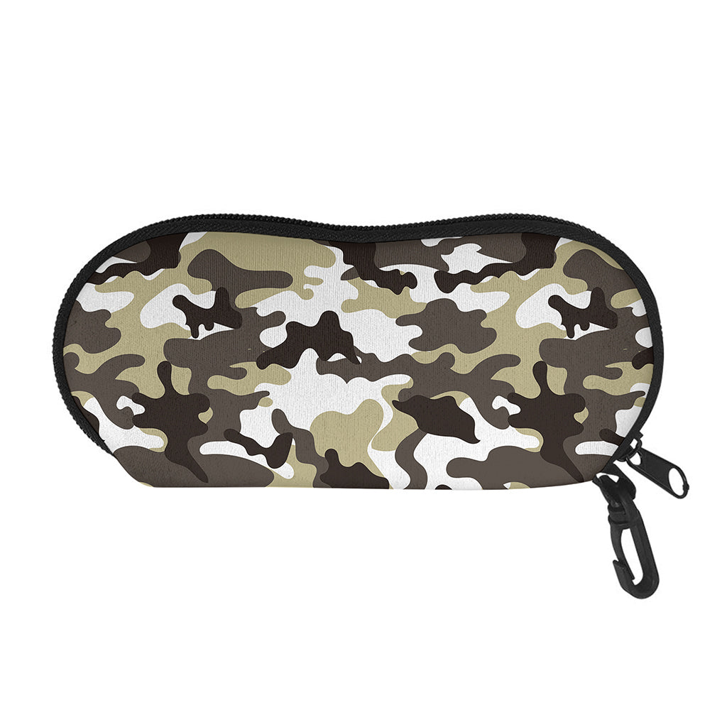 Brown And White Camouflage Print Glasses Case