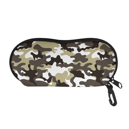Brown And White Camouflage Print Glasses Case