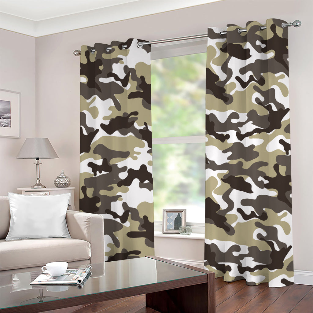 Brown And White Camouflage Print Grommet Curtains