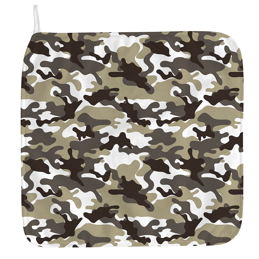 Brown And White Camouflage Print Hand Towel