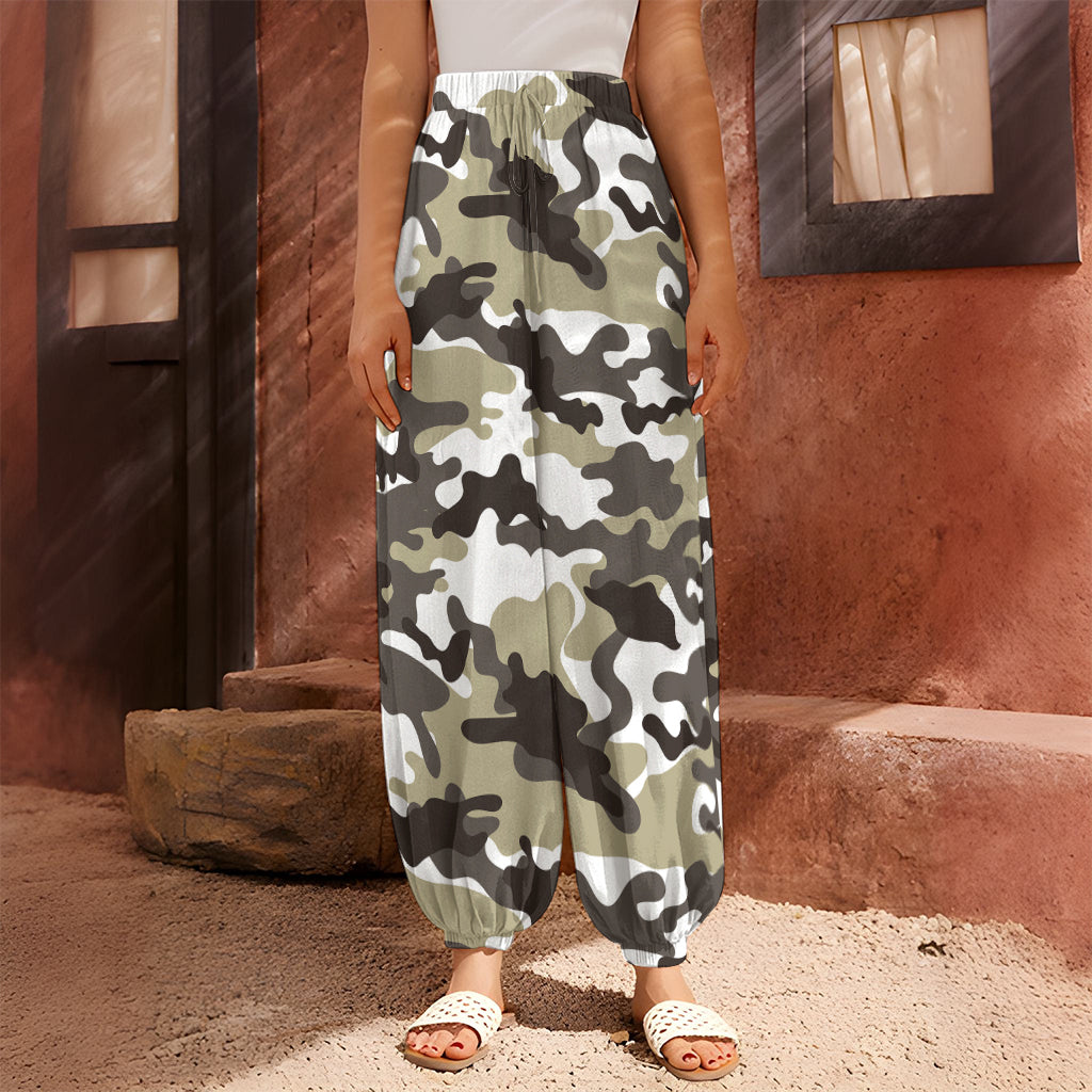 Brown And White Camouflage Print Harem Pants