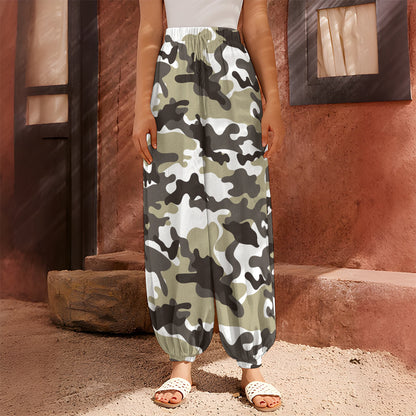 Brown And White Camouflage Print Harem Pants