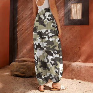 Brown And White Camouflage Print Harem Pants