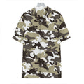 Brown And White Camouflage Print Hawaiian Shirt
