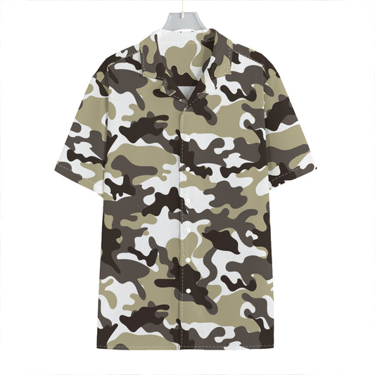 Brown And White Camouflage Print Hawaiian Shirt