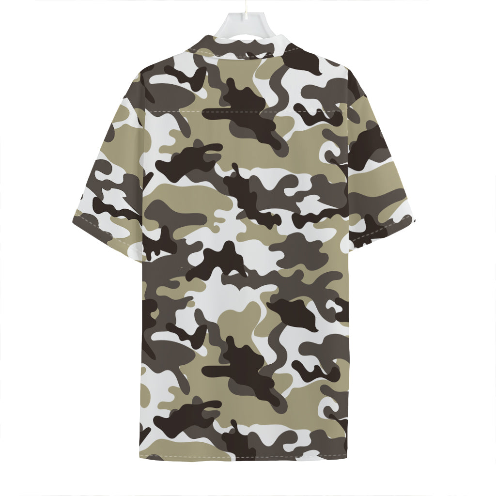 Brown And White Camouflage Print Hawaiian Shirt