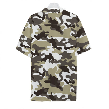 Brown And White Camouflage Print Hawaiian Shirt