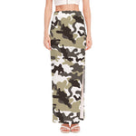 Brown And White Camouflage Print High Slit Maxi Skirt