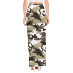 Brown And White Camouflage Print High Slit Maxi Skirt