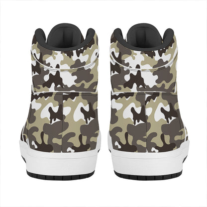 Brown And White Camouflage Print High Top Leather Sneakers