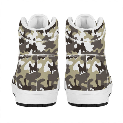 Brown And White Camouflage Print High Top Leather Sneakers
