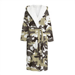 Brown And White Camouflage Print Hooded Bathrobe
