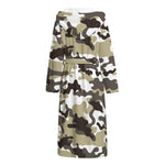 Brown And White Camouflage Print Hooded Bathrobe