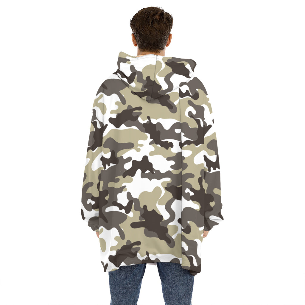 Brown And White Camouflage Print Hoodie Blanket