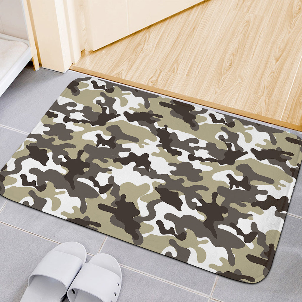 Brown And White Camouflage Print Indoor Door Mat