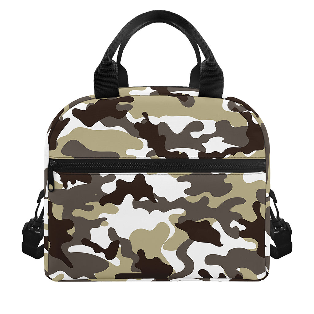 Brown And White Camouflage Print Insulated Lunch Bag