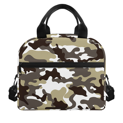Brown And White Camouflage Print Insulated Lunch Bag