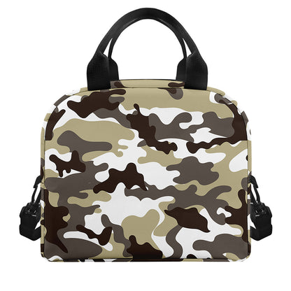 Brown And White Camouflage Print Insulated Lunch Bag