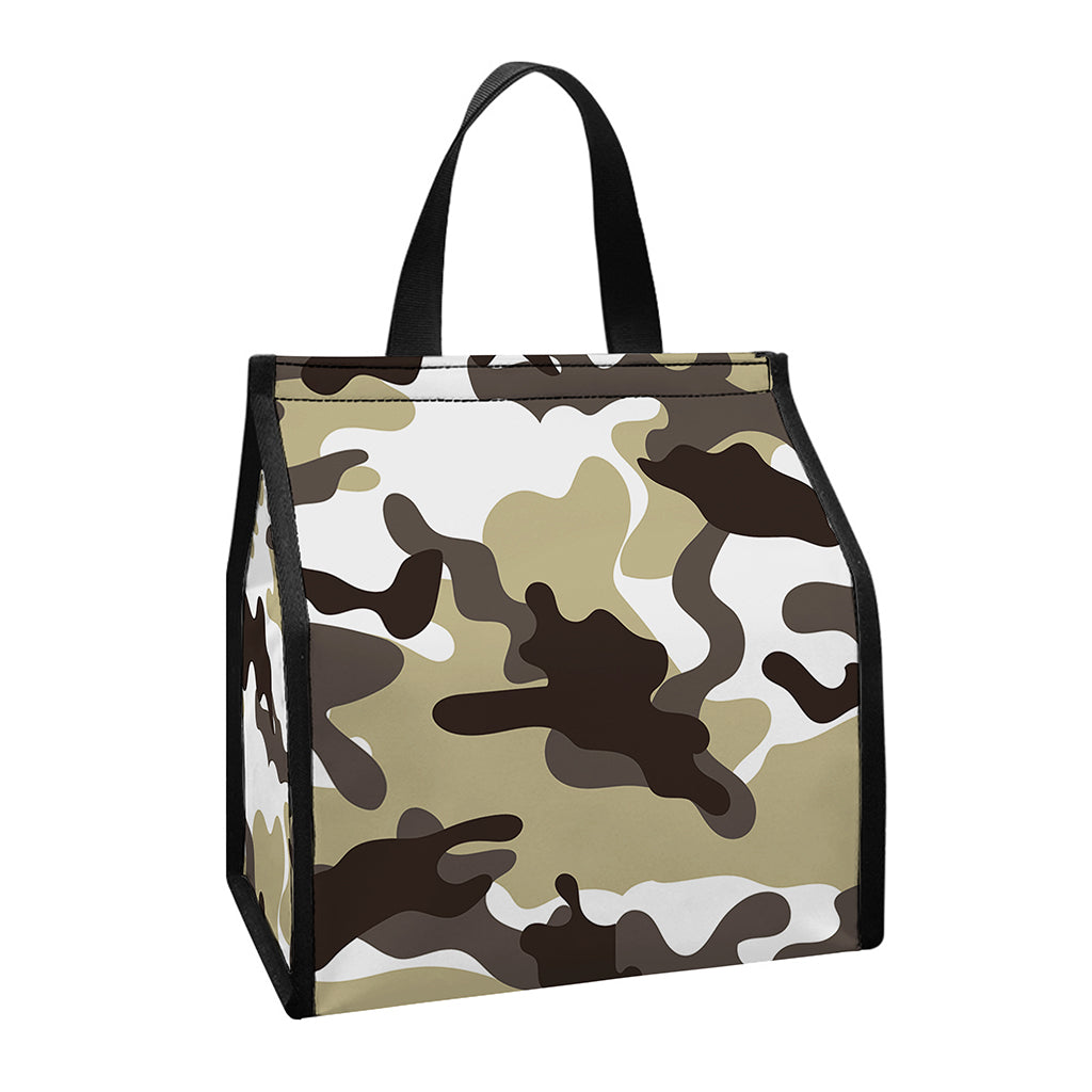 Brown And White Camouflage Print Insulated Lunch Tote