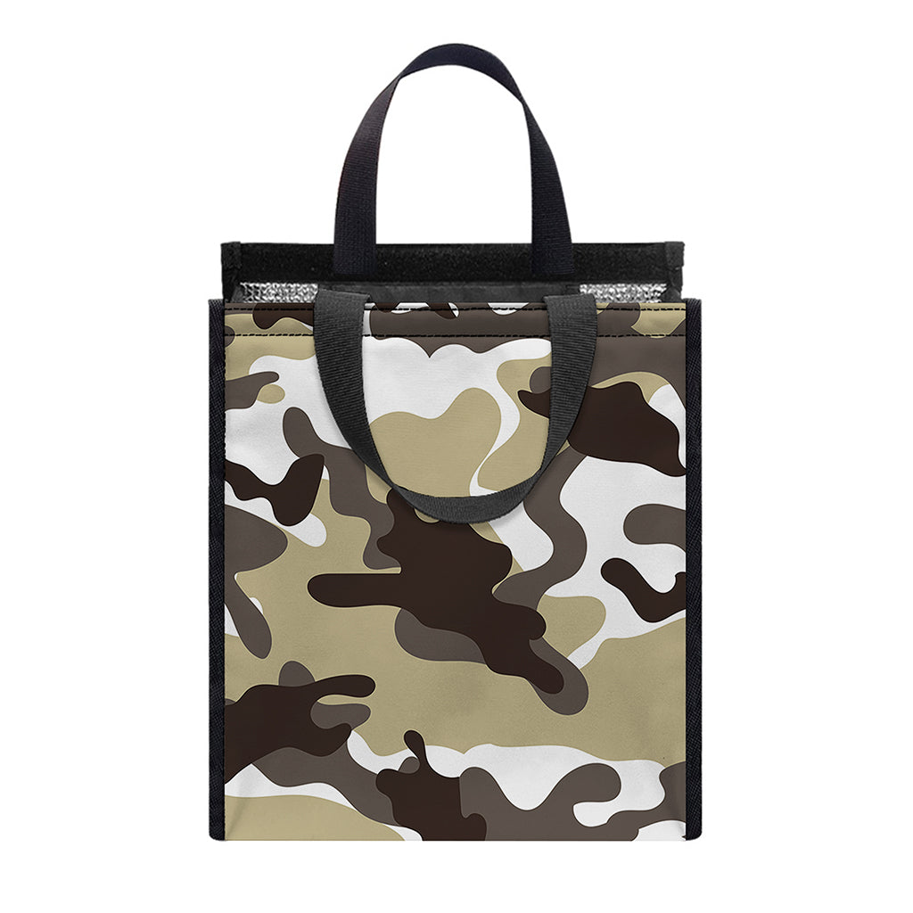 Brown And White Camouflage Print Insulated Lunch Tote