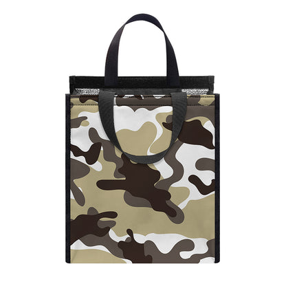 Brown And White Camouflage Print Insulated Lunch Tote