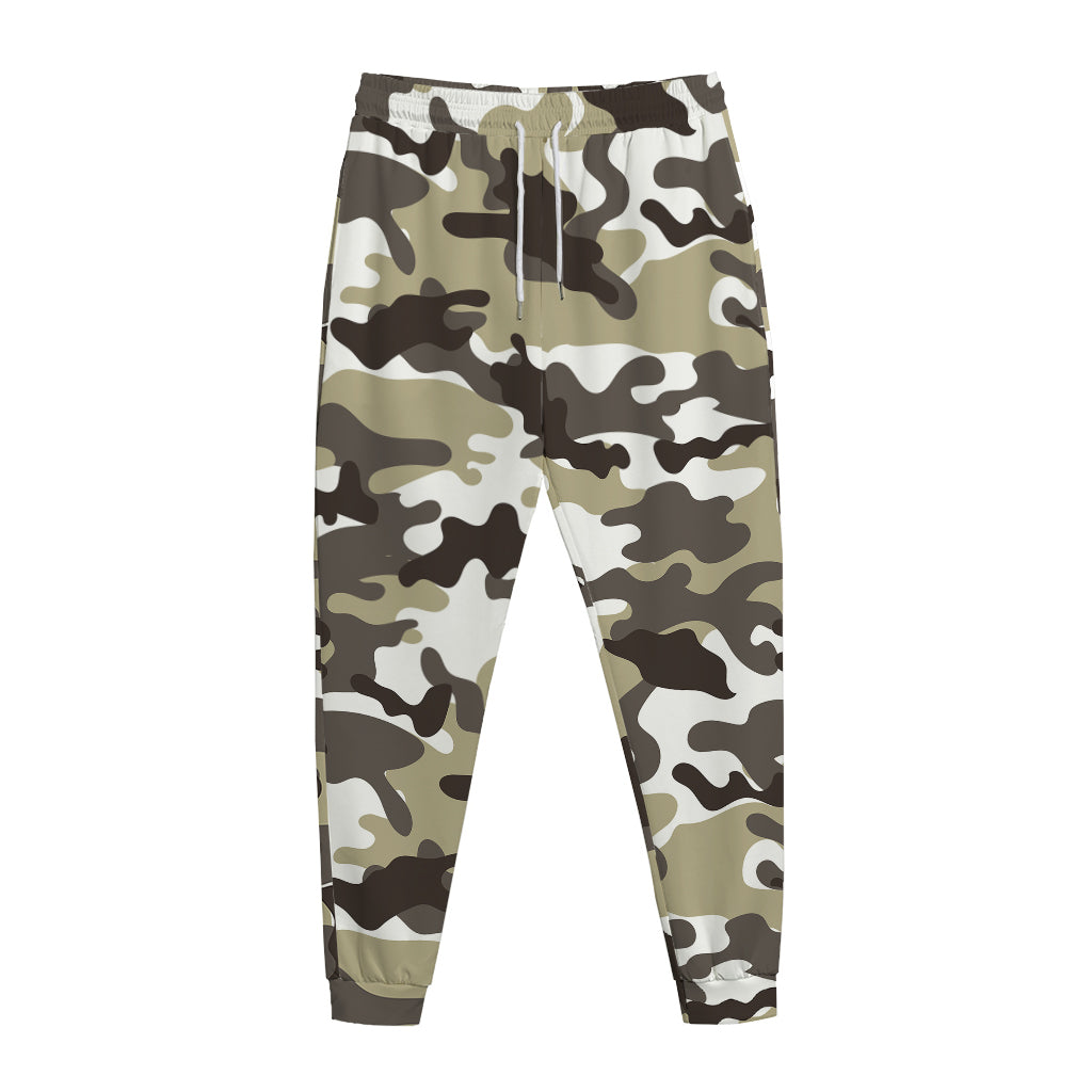 Brown And White Camouflage Print Jogger Pants