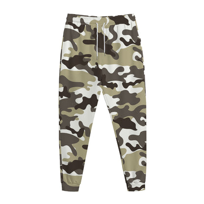 Brown And White Camouflage Print Jogger Pants