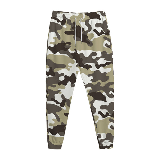 Brown And White Camouflage Print Jogger Pants